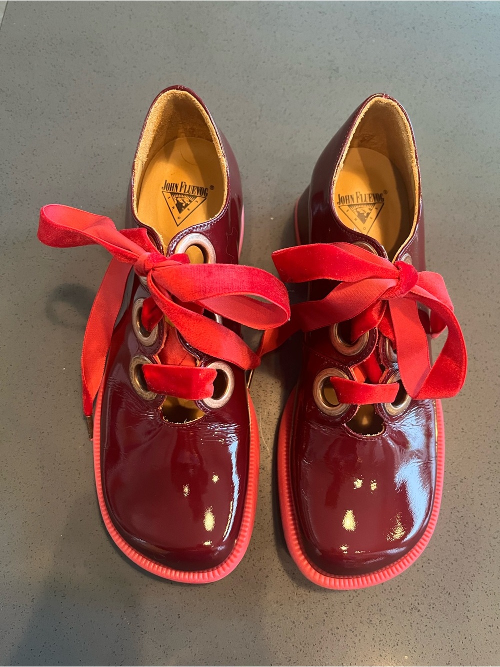 John Fluevog Paulson Burgundy Patent Leather Shoes Sz 8 Discontinued Like New